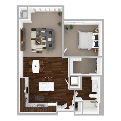 Floor plan for 1 bed, 1 bath, 847 sqft